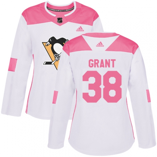 Women's Adidas Pittsburgh Penguins #38 Derek Grant Authentic White Pink Fashion NHL Jersey - Ujersey