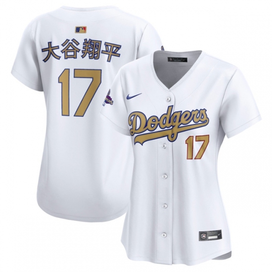 Women's Los Angeles Dodgers #17 大谷翔平 White 2025 Gold Collection Limited Stitched Baseball Jersey(Run Small) - Ujersey