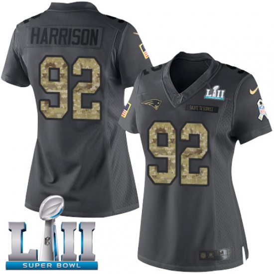 Women's Nike New England Patriots #92 James Harrison Limited Black 2016 Salute to Service Super Bowl LII NFL Jersey - ujerseystore