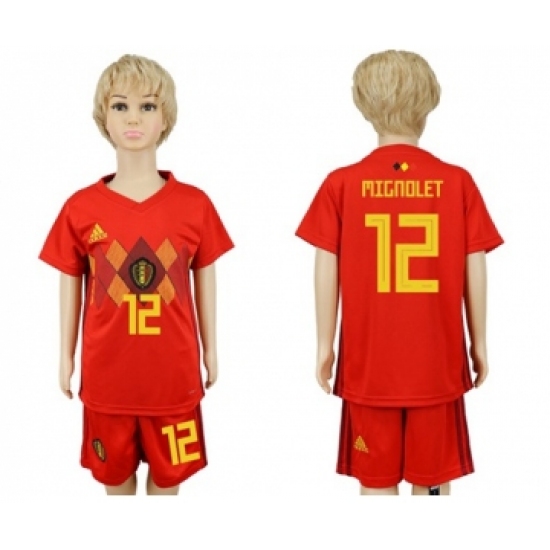 Belgium #12 Mignolet Red Home Kid Soccer Country Jersey
