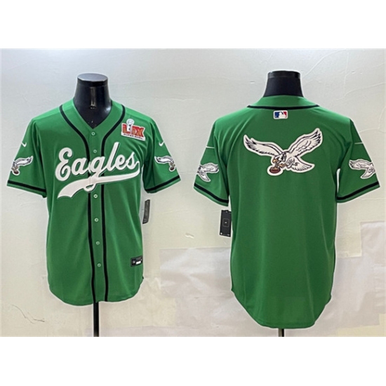 Men's Philadelphia Eagles Team Big Logo Green 2025 Super Bowl LIX Stitched Baseball Jersey - Ujersey