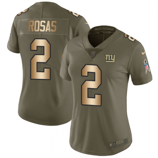 Women's Nike New York Giants #2 Aldrick Rosas Limited Olive/Gold 2017 Salute to Service NFL Jersey - Ujersey