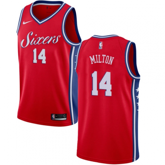 Men's Nike Philadelphia 76ers #14 Shake Milton Swingman Red NBA Jersey Statement Edition - Ujersey