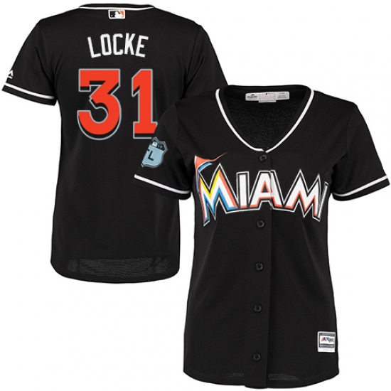Women's Majestic Miami Marlins #31 Jeff Locke Authentic Black Alternate 2 Cool Base MLB Jersey - Ujersey