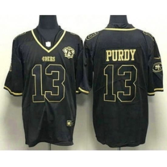 Men's San Francisco 49ers #13 Brock Purdy Black Gold With 75th Anniversary Stitched Jersey - Ujersey