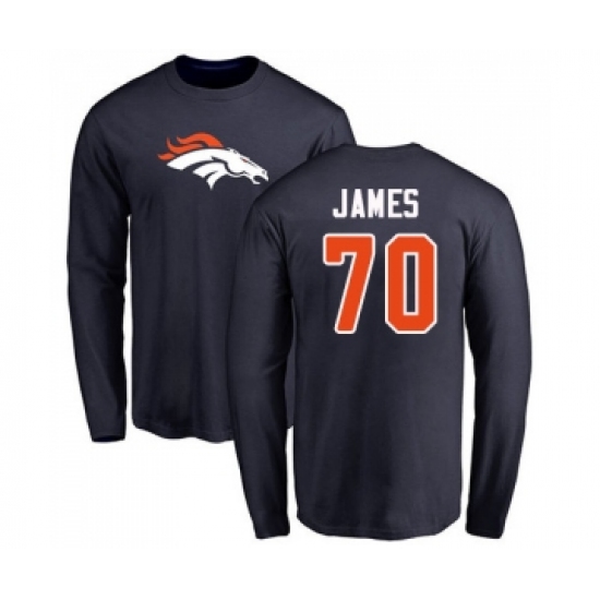 Football Denver Broncos #70 Ja'Wuan James Navy Blue Name & Number Logo Long Sleeve T-Shirt - Ujersey