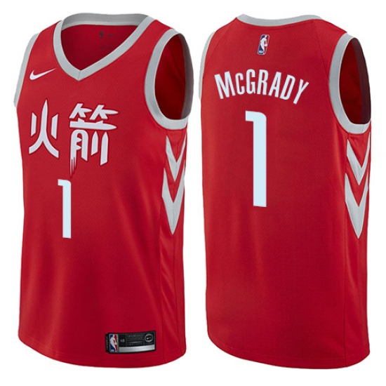 Men's Nike Houston Rockets #1 Tracy McGrady Swingman Red NBA Jersey - City Edition - Ujersey