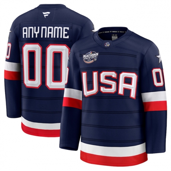Men's USA Active Player Custom Navy 2025 4 Nations Face-Off Stitched Jersey - Ujersey