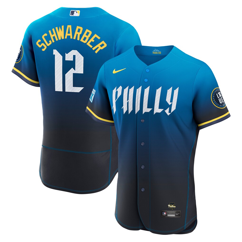 Men's Philadelphia Phillies Kyle Schwarber Nike Navy City Connect Authentic Sponsor Patch Jersey - Ujersey