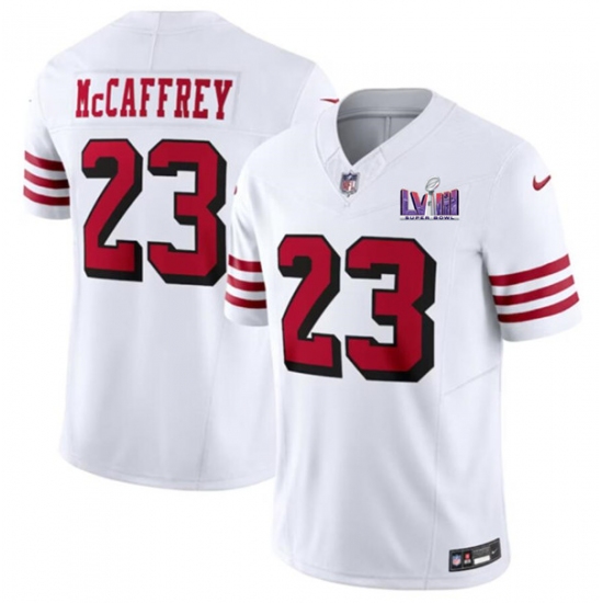 Men's San Francisco 49ers #23 Christian McCaffrey New White 2024 F.U.S.E. Super Bowl LVIII Vapor Untouchable Limited Football Stitched Jersey - Ujersey