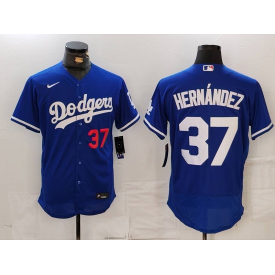 Men's Los Angeles Dodgers #37 Teoscar Hernandez Number Blue Flex Base Stitched Jersey - Ujersey