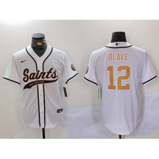 Men's New Orleans Saints #12 Chris Olave White Cool Base Stitched Baseball Jersey - Ujersey