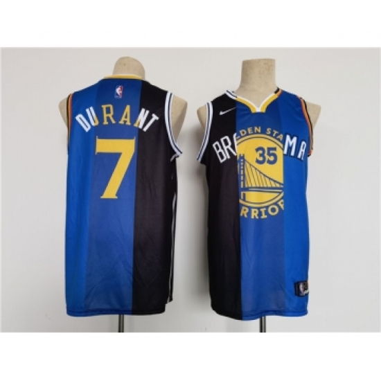 Men's Brooklyn Nets Thunder Warriors #7 Kevin Durant White Blue Black Splite Throwback basketball Jersey - Ujersey