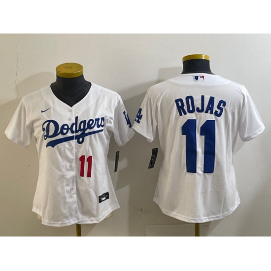 Women's Los Angeles Dodgers #11 Miguel Rojas Number White Cool Base Stitched Jersey