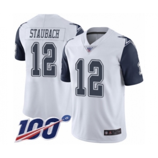 Men's Dallas Cowboys #12 Roger Staubach Limited White Rush Vapor Untouchable 100th Season Football Jersey - Ujersey