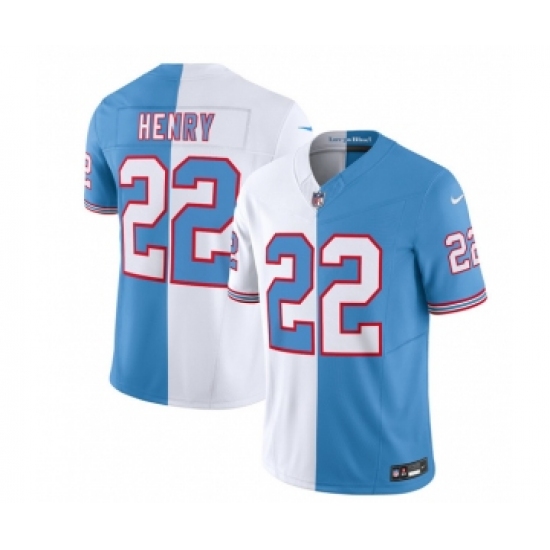 Men's Nike Tennessee Titans #22 Derrick Henry White Blue 2023 F.U.S.E. Split Vapor Limited Throwback Football Stitched Jersey - Ujersey