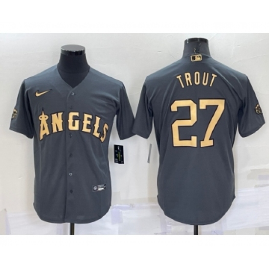 Men's Los Angeles Angels #27 Mike Trout Grey 2022 All Star Stitched Cool Base Nike Jersey - Ujersey