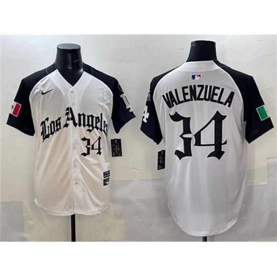 Men's Los Angeles Dodgers #34 Fernando Valenzuela White Black Mexico 2025 LA Gothic Style With Fernando Vapor Premier Limited Stitched Baseball Jersey - Ujersey