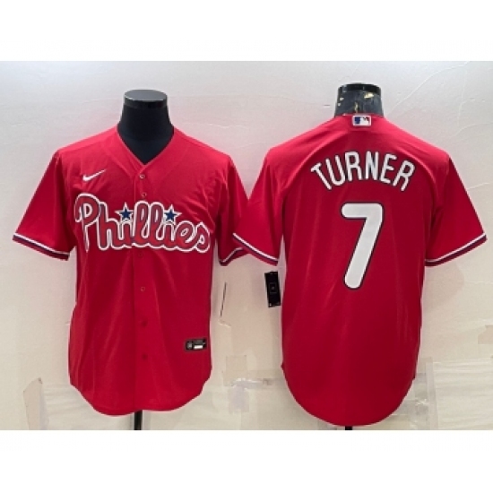 Men's Philadelphia Phillies #7 Trea Turner Red Cool Base Stitched Baseball Jersey - Ujersey