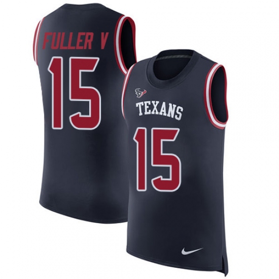 Men's Nike Houston Texans #15 Will Fuller V Limited Navy Blue Rush Player Name & Number Tank Top NFL Jersey - Ujersey
