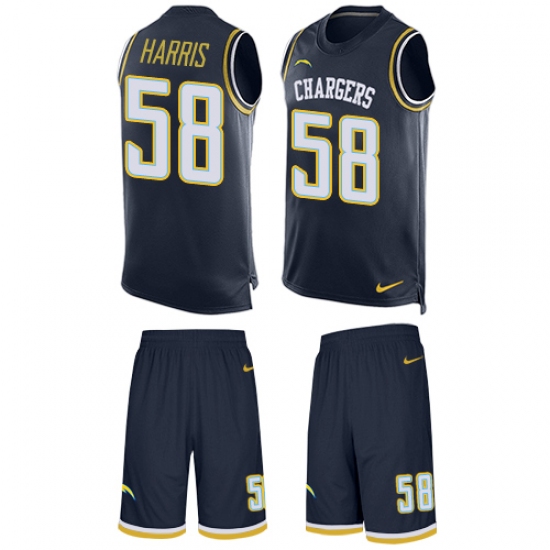 Men's Nike Los Angeles Chargers #58 Nigel Harris Limited Navy Blue Tank Top Suit NFL Jersey - Ujersey