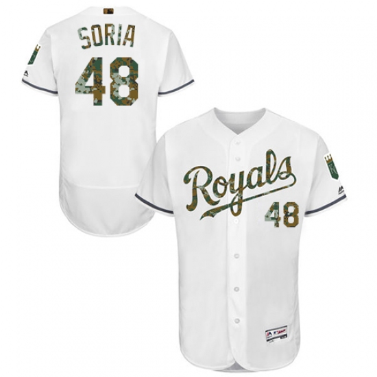 Men's Majestic Kansas City Royals #48 Joakim Soria Authentic White 2016 Memorial Day Fashion Flex Base MLB Jersey - Ujersey