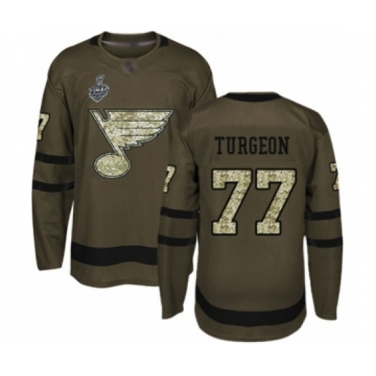 Men's St. Louis Blues #77 Pierre Turgeon Authentic Green Salute to Service 2019 Stanley Cup Final Bound Hockey Jersey - Ujersey