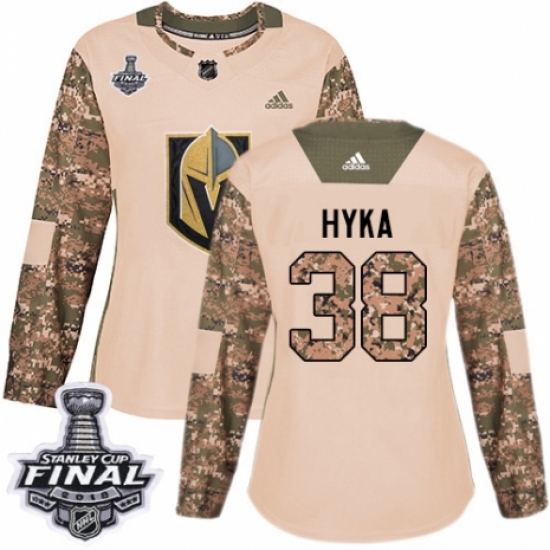 Women's Adidas Vegas Golden Knights #38 Tomas Hyka Authentic Camo Veterans Day Practice 2018 Stanley Cup Final NHL Jersey - Ujersey