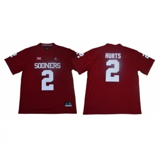 Oklahoma Sooners 2 Jalen Hurts Red College Football Jersey - Ujersey