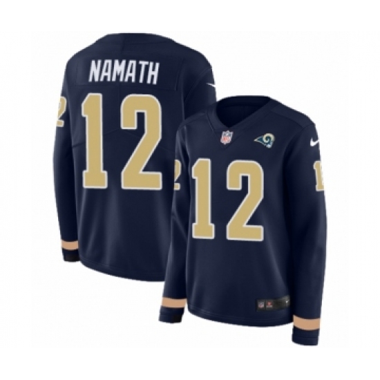 Women's Nike Los Angeles Rams #12 Joe Namath Limited Navy Blue Therma Long Sleeve NFL Jersey - Ujersey