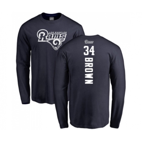 Football Los Angeles Rams #34 Malcolm Brown Navy Blue Backer Long Sleeve T-Shirt
