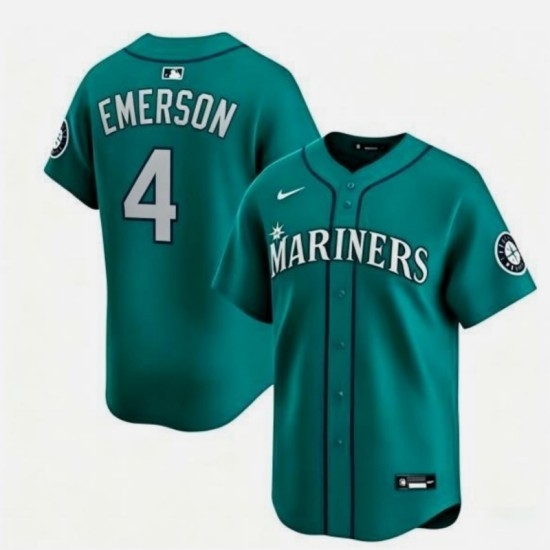 Men's Seattle Mariners #4 Colt Emerson Aqua Limited Stitched jersey - Ujersey