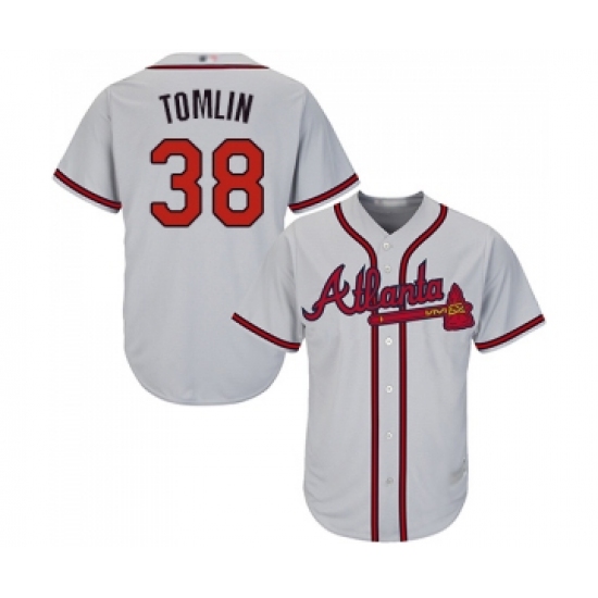 Men's Atlanta Braves #38 Josh Tomlin Replica Grey Road Cool Base Baseball Jersey