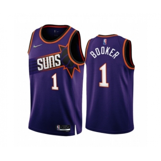 Men's Phoenix Suns #1 Devin Booker 2022-23 Purple 75th Anniversary Icon Edition Stitched Jersey - Ujersey