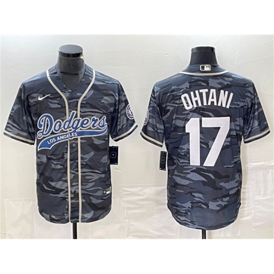 Men's Los Angeles Dodgers #17 Shohei Ohtani Gray Camo Cool Base Stitched Jersey - Ujersey