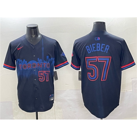 Men's Toronto Blue Jays #57 Shane Bieber Navy 2024 City Connect Limited Stitched Baseball Jersey - Ujersey