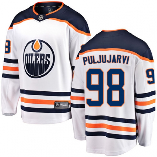 Men's Edmonton Oilers #98 Jesse Puljujarvi Fanatics Branded White Away Breakaway NHL Jersey - Ujersey