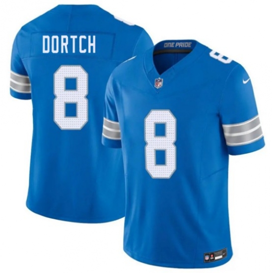 Men's Detroit Lions #8 Greg Dortch Blue 2026 F.U.S.E. Vapor Limited Football Stitched Game Jersey - Ujersey