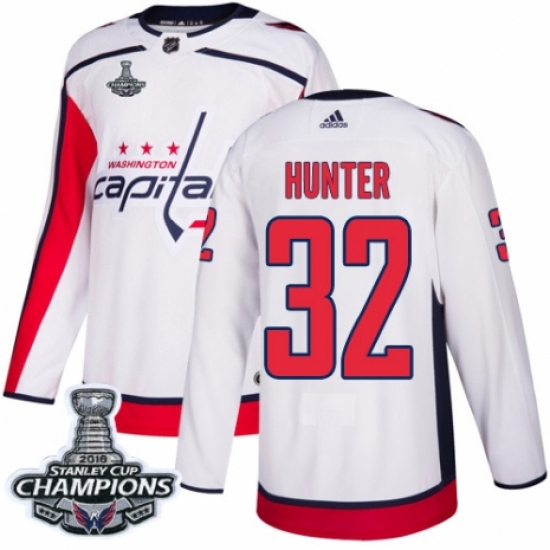 Youth Adidas Washington Capitals #32 Dale Hunter Authentic White Away 2018 Stanley Cup Final Champions NHL Jersey - Ujersey