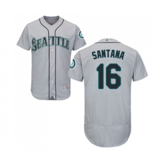 Men's Seattle Mariners #16 Domingo Santana Grey Road Flex Base Authentic Collection Baseball Jersey - Ujersey
