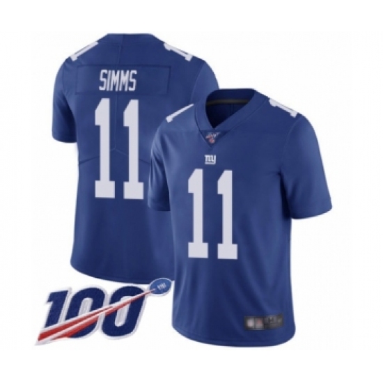 Men's New York Giants #11 Phil Simms Royal Blue Team Color Vapor Untouchable Limited Player 100th Season Football Jersey - Ujersey