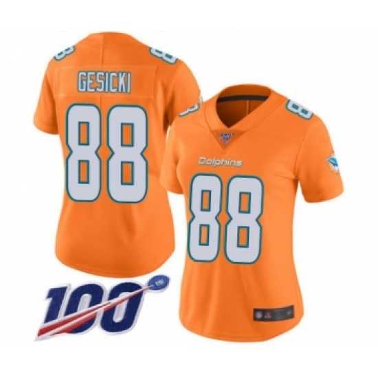 Women's Miami Dolphins #88 Mike Gesicki Limited Orange Rush Vapor Untouchable 100th Season Football Jersey - Ujersey