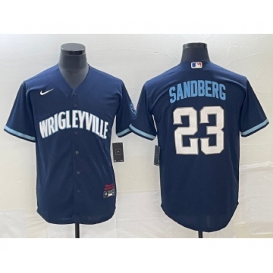 Men's Chicago Cubs #23 Ryne Sandberg Navy City Connect Cool Base Stitched Jersey - Ujersey