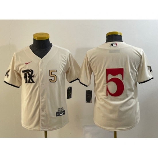 Youth Texas Rangers #5 Corey Seager Number Cream 2023 City Connect Cool Base Stitched Jersey - Ujersey