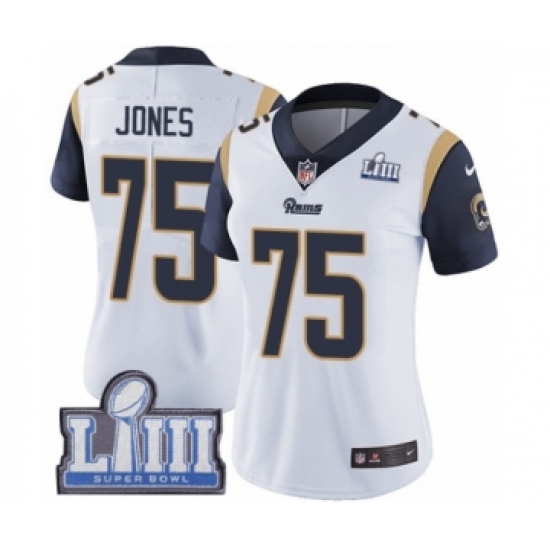 Women's Nike Los Angeles Rams #75 Deacon Jones White Vapor Untouchable Limited Player Super Bowl LIII Bound NFL Jersey - Ujersey