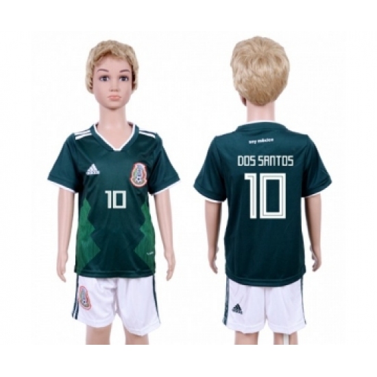 Mexico #10 Dos Santos Home Kid Soccer Country Jersey