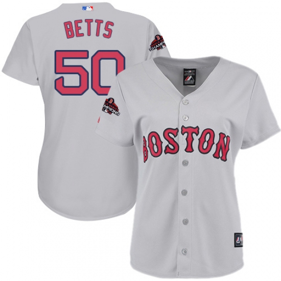 Women's Majestic Boston Red Sox #50 Mookie Betts Authentic Grey Road 2018 World Series Champions MLB Jersey - Ujersey