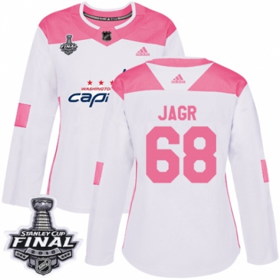 Women's Adidas Washington Capitals #68 Jaromir Jagr Authentic White/Pink Fashion 2018 Stanley Cup Final NHL Jersey - Ujersey