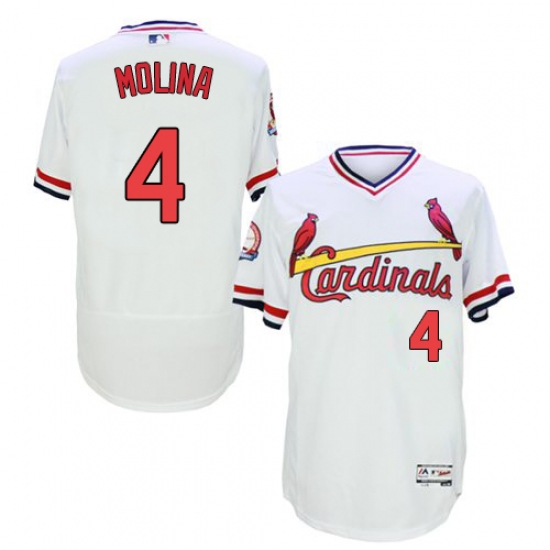Men's Majestic St. Louis Cardinals #4 Yadier Molina White Flexbase Authentic Collection Cooperstown MLB Jersey - Ujersey