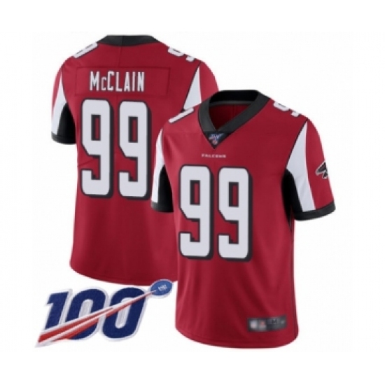Men's Atlanta Falcons #99 Terrell McClain Red Team Color Vapor Untouchable Limited Player 100th Season Football Jersey - Ujersey